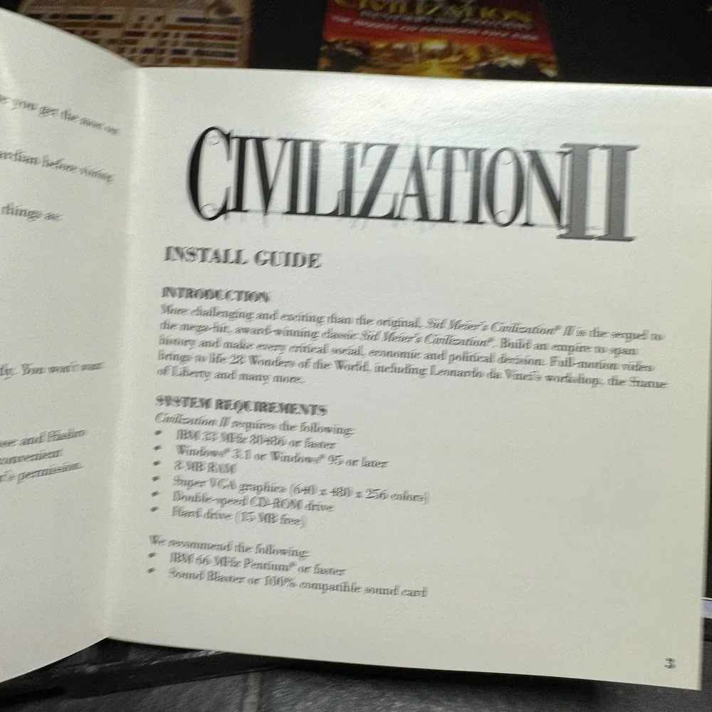 Sid Meier Civilization II PC Game CD-ROM with Civ IV Manual and Poster Lot